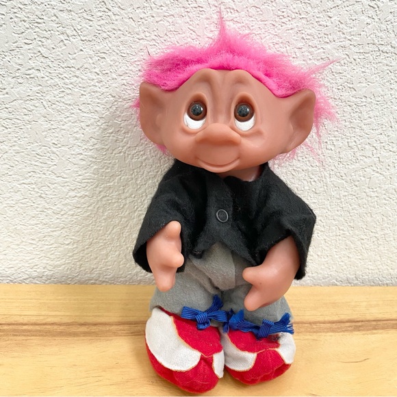 Rare Vintage 1985 Thomas DAM Troll 9" Doll Pink Hair Tuxedo Made In Denmark - Picture 3 of 12